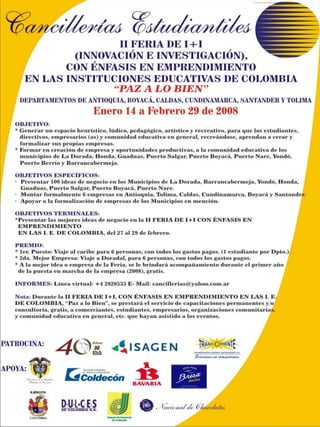 II feria nacional de emprendimiento realizada por la Cancilleria Estudiantil en Colombia