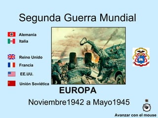 Segunda Guerra Mundial EUROPA  Noviembre1942 a Mayo1945 Avanzar con el mouse Alemania Italia Reino Unido Francia EE.UU. Unión Soviética 