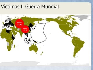 Víctimas II Guerra Mundial
URSS
21 M
China
13 M
 