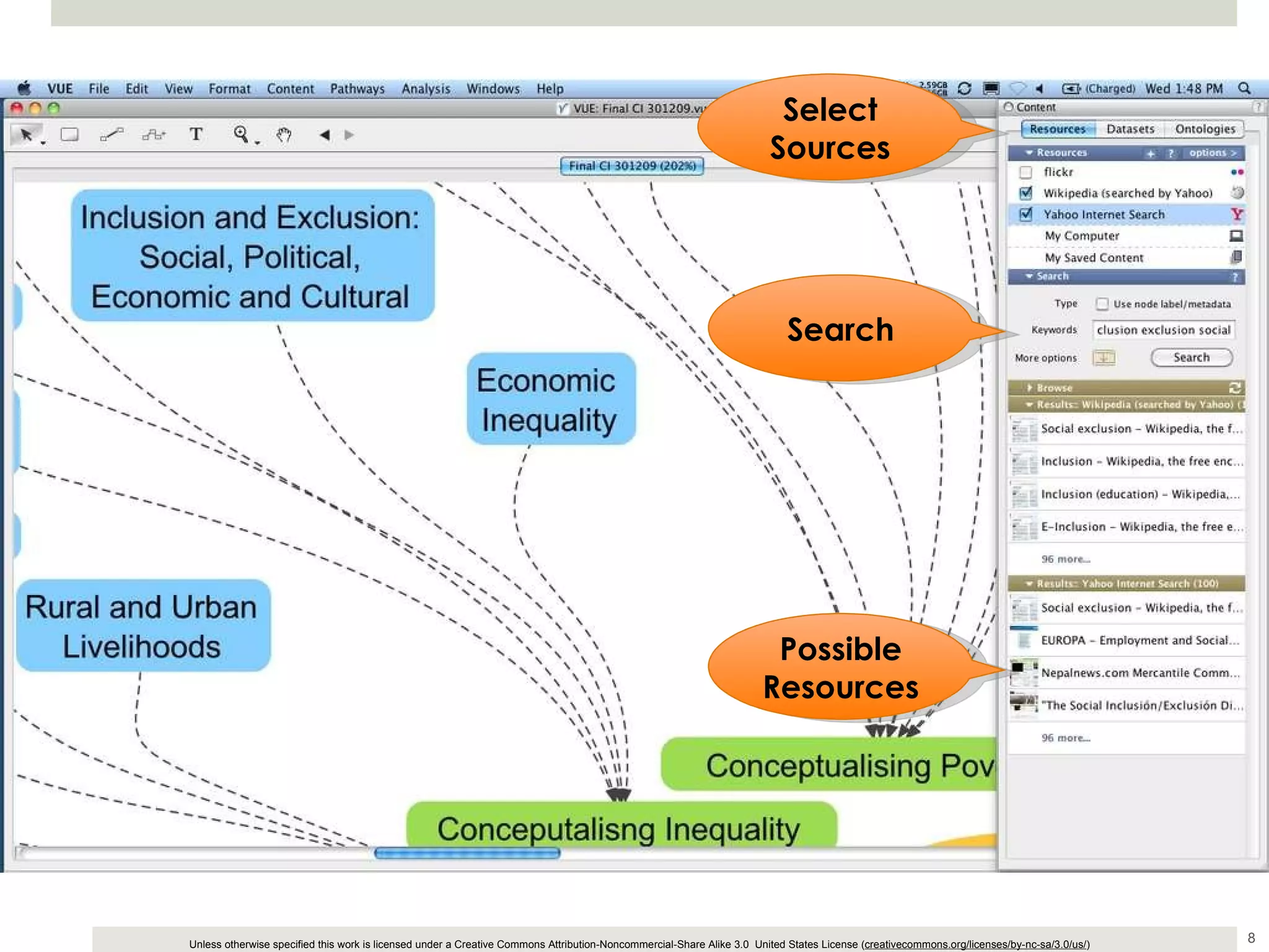 VUE-Search for content Select Sources Search Possible Resources 