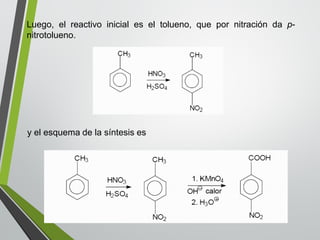 Luego,elreactivoinicialeseltolueno,quepornitracióndap- nitrotolueno. 
yelesquemadelasíntesises  