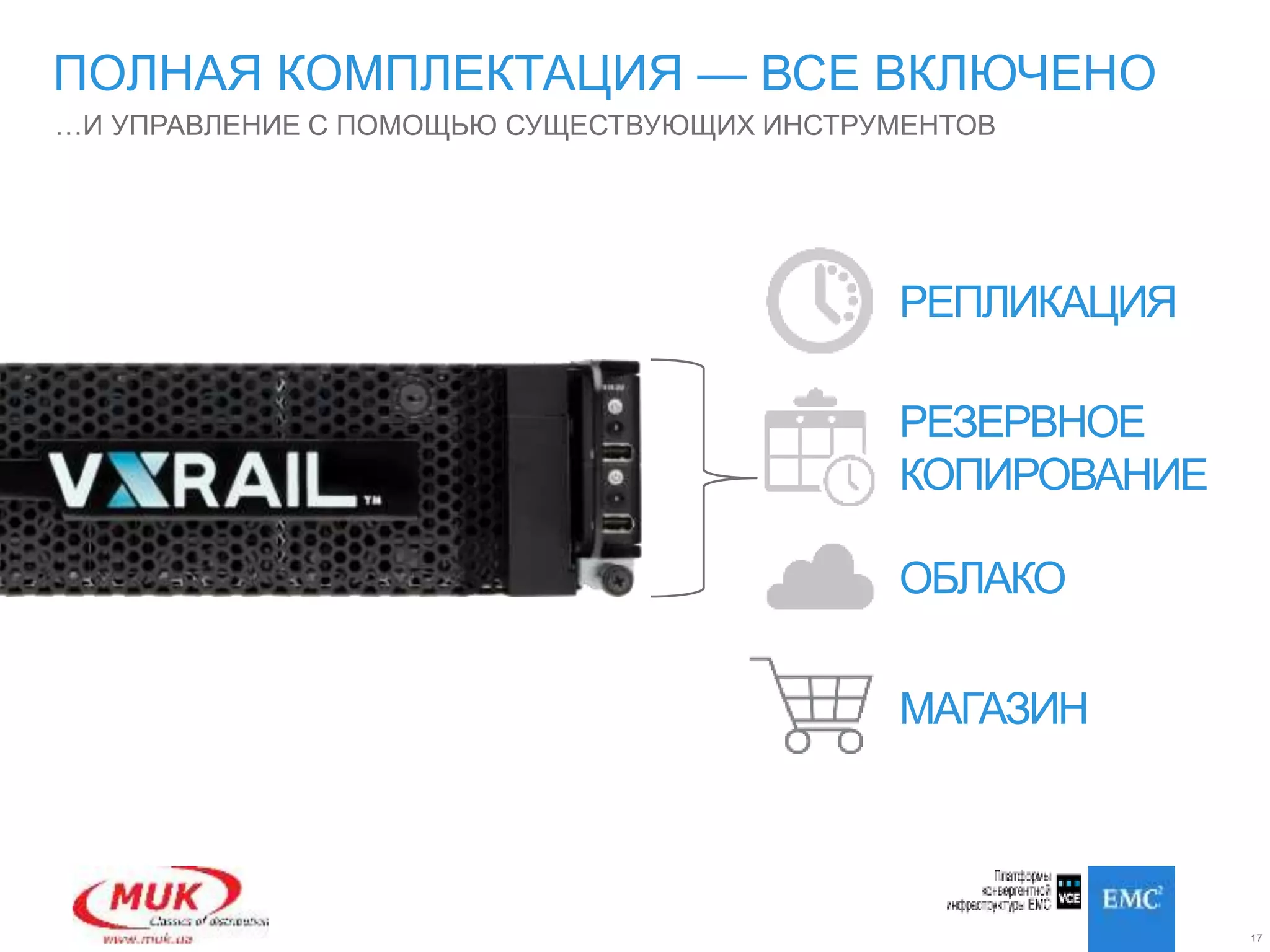 17
…И УПРАВЛЕНИЕ С ПОМОЩЬЮ СУЩЕСТВУЮЩИХ ИНСТРУМЕНТОВ
ПОЛНАЯ КОМПЛЕКТАЦИЯ — ВСЕ ВКЛЮЧЕНО
РЕПЛИКАЦИЯ
РЕЗЕРВНОЕ
КОПИРОВАНИЕ
ОБЛАКО
МАГАЗИН
 