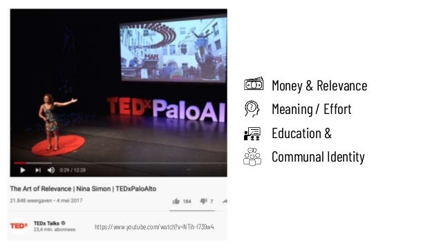 https://www.youtube.com/watch?v=NTih-l739w4
Money & Relevance
Meaning / Effort
Education &
Communal Identity
 