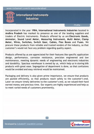 Electronics International Instruments International Instruments Industries, Secunderabad, Electric ...