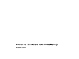 How tall did a man have to be for Project Mercury?Five feet eleven