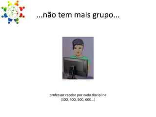 ...não tem mais grupo...

professor recebe por cada disciplina
(300, 400, 500, 600...)

 
