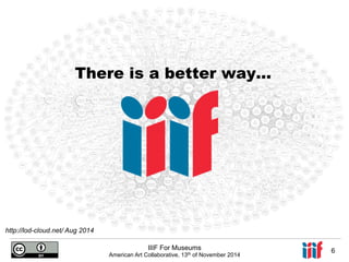 There is a better way... 
IIIF For Museums 
American Art Collaborative, 13th of November 2014 6 
http://lod-cloud.net/ Aug 2014 
 