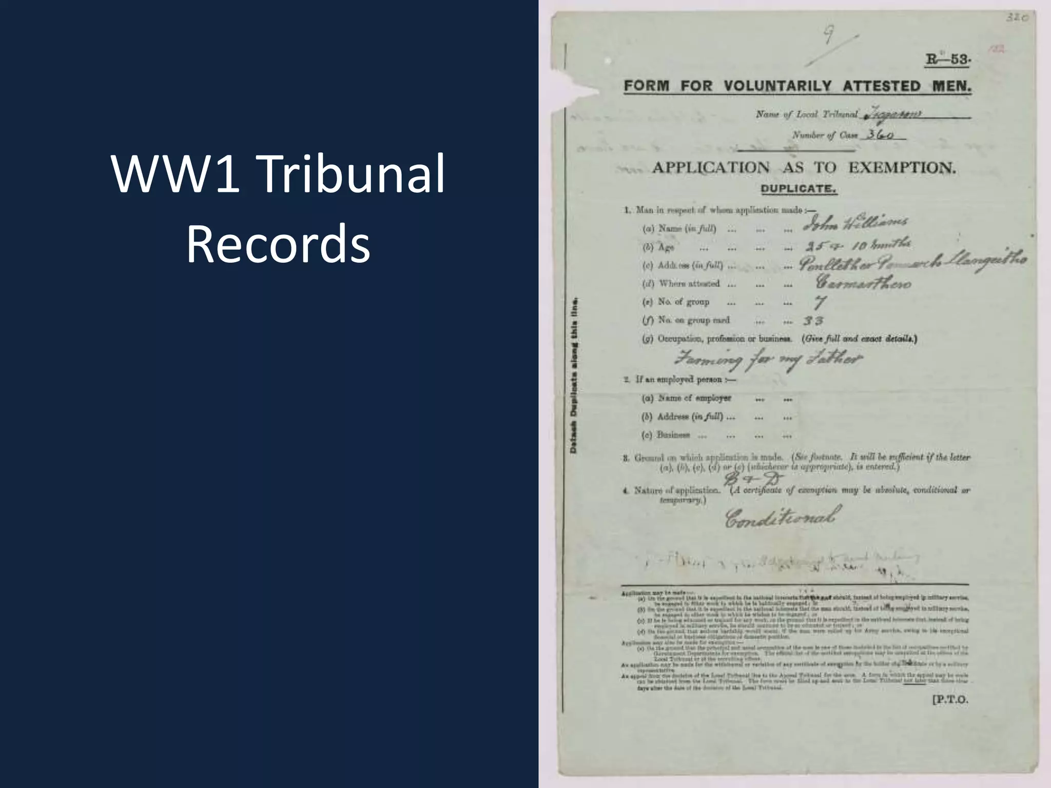 WW1 Tribunal
Records
 