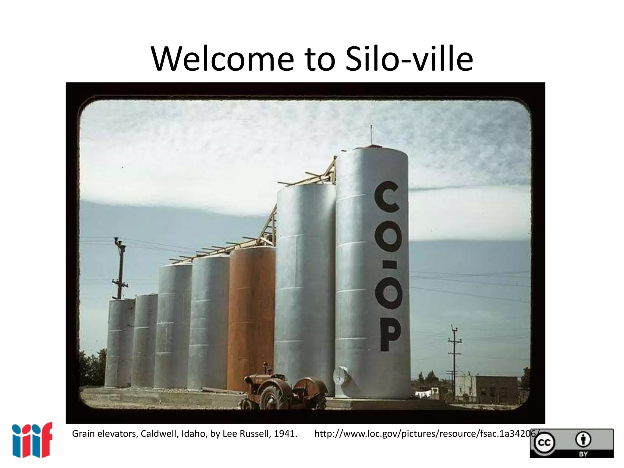 Welcome to Silo-ville
Grain elevators, Caldwell, Idaho, by Lee Russell, 1941. http://www.loc.gov/pictures/resource/fsac.1a34206/
 