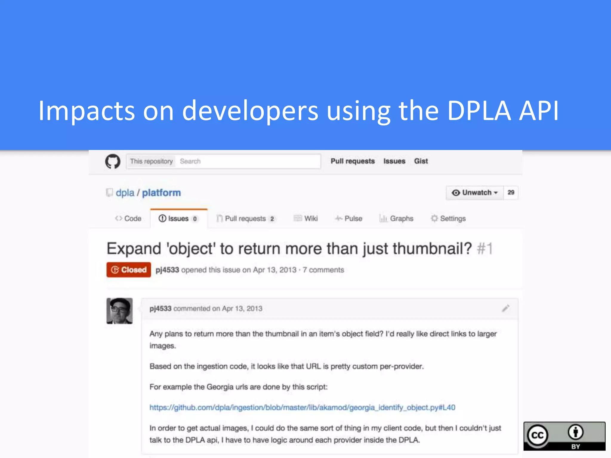 Impacts on developers using the DPLA API
 