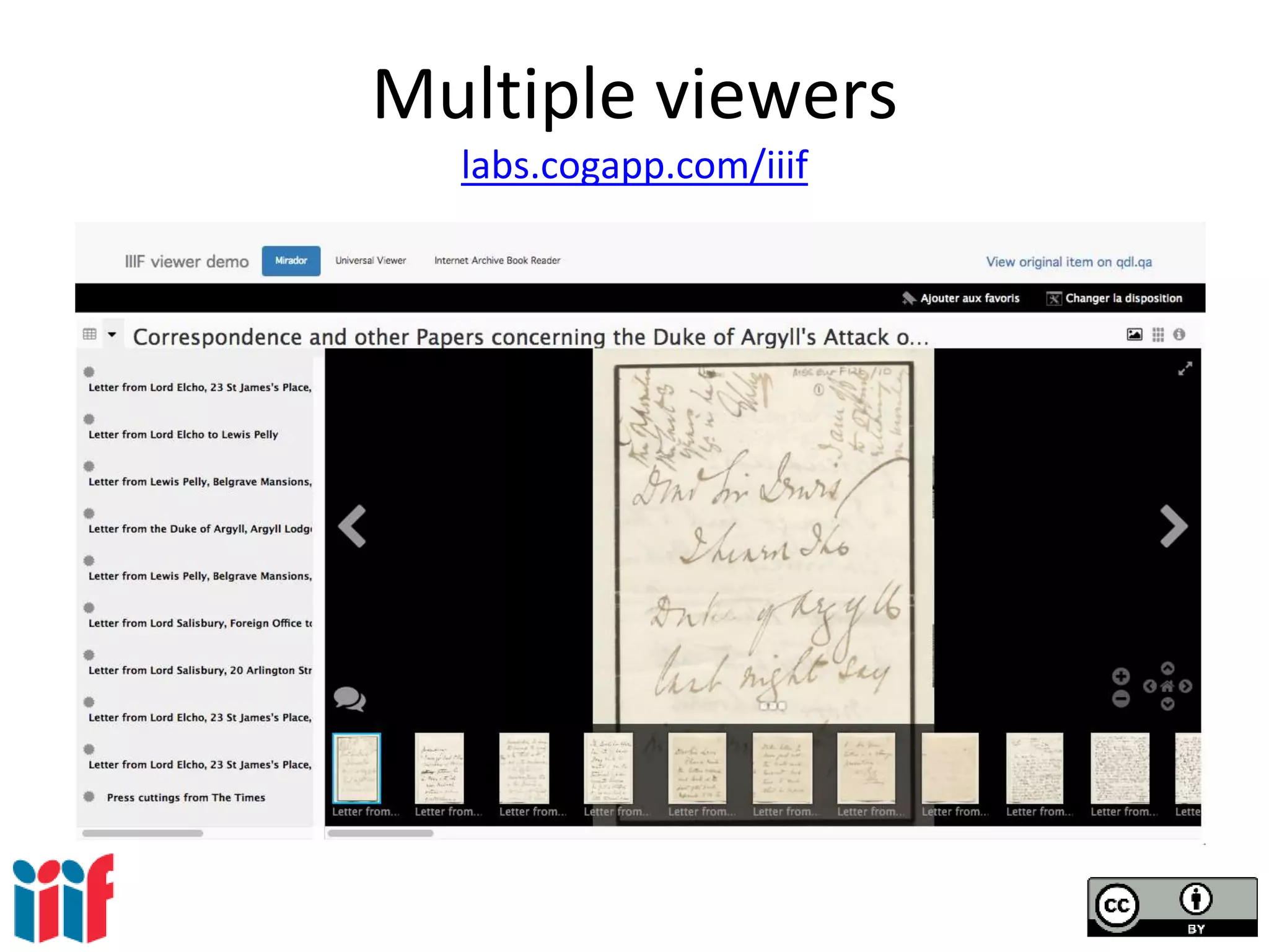 Multiple viewers
labs.cogapp.com/iiif
 