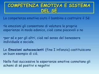 EMOZIONI SOCIALI, O
        “AUTOCOSCIENTI”

Secondo Harter (1999), le emozioni autocoscienti
 compaiono quando il Sé inte...
