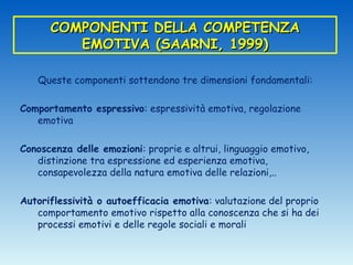ASPETTI DELLA COMPETENZA
 EMOTIVA (DENHAM, 1998)

La competenza emotiva comprende 3
           elementi:

   espressione d...