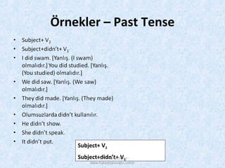 Örnekler – Past Tense
Subject+ V2
Subject+didn’t+ V1HAKAN TOPUZOĞLU -
www.hakantopuzoglu.com.tr
 