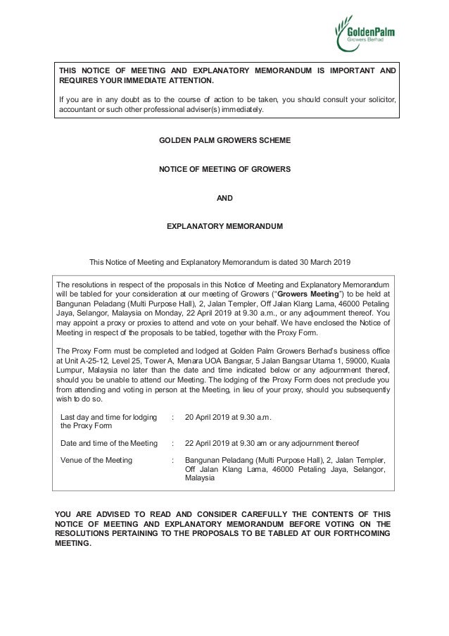 Iii Notice Of Meeting Of Growers And Explanatory Memorandum Append