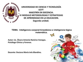 UNIVERSIDAD DE CIENCIA Y TECNOLOGÍA
UCYT
MAESTRÍA EN DOCENCIA.
IV MODULO METODOLOGIAS Y ESTRATEGIAS
DE APRENDIZAJE EN LA E...