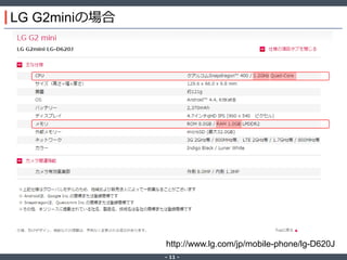 ‐ 11 ‐
LG G2miniの場合
http://www.lg.com/jp/mobile-phone/lg-D620J
 