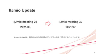 8
IIJmio Updateは、前回のから今回の間のアップデートをご紹介するコーナーです。
IIJmio meeting 29 IIJmio meeting 30
2021/03 2021/07
IIJmio Update
 