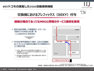© 2021 Internet Initiative Japan Inc.
© 2021 Internet Initiative Japan Inc.
NTTドコモの提案した00XY自動接続機能
13
総務省「接続料の算定等に関する研究会」第2...
