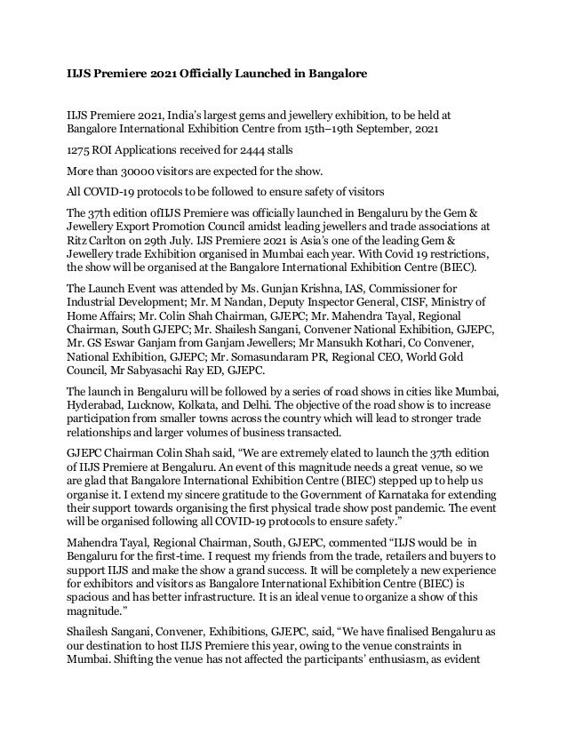 Iijs premiere 2021 officially launched in bangalore