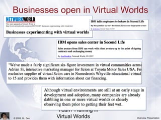 Team Training in
Virtual Worlds© 2008, IIL: Dev Overview Presentation
Businesses open in Virtual Worlds
 