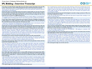 (C) Consult Club, IIM Ahmedabad
Your client is an Indian Premier League (IPL) team that wishes to bid for Virat Kohli in this year’s IPL
auction. They want your advice in the assessing the fair value at which Kohli should be acquired.
Can you tell me if the client is a specific team? How has the client performed recently and why are
they interested in pursuing Kohli?
Assume that there is no sentimental reason for the team to acquire Kohli, nor vice versa. The client
was at 7th position 2 years ago. They currently rank 5th out of 10 teams. The teams wants to make it
to the finals this year. They believe that Kohli fits well with the team’s young core due to his
leadership and can help their struggling batting line-up.
Since we want to boost our chances of reaching the finals due to Kohli’s addition, I’m assuming there
is a negligible chance of ending up lower than 5th. Do we have more data to validate this assumption?
You are right. Client’s chances of doing worse can be taken 0. Moreover, Probability of staying at 5th
is 30%, moving to 4rd is 30%, ending up in 3rd place is 25%, being the finalist is 10%, and winning the
IPL is 5%. Please tell me if there is any other information you need.
I would like to understand the bidding process, what bearing does it have on the bid price of Kohli,
and how many competitors are pursuing Kohli more aggressively than us.
Assume that we are only concerned with Kohli’s fair value, and the client will not bid more. Also, the
other teams are rational and follow a similar approach to valuing players. There are no salary caps on
bidding for more players. Why don’t you tell me how you plan on finding Kohli’s fair market value?
Estimating the fair value will be tough using cost-based pricing as we cannot bifurcate cost between
fixed and variable components. Similarly, competitor-based pricing isn’t optimal as we are not
concerned about how much would other teams pay to acquire Kohli. Value-based method can be a
viable framework to find Kohli’s fair bid price. Using this, we will assess the expected benefit we get
after acquiring Kohli. The bid price has to be lower than that value.
Sounds good. How would you quantify the benefit client would accrue after acquiring Kohli?
I would estimate the increase in team’s revenue after Kohli’s acquisition. This will be the upper limit
of the bid price. Here, ending up at different ranks will impact the change in revenue, and I will find
the expected value of such benefit using the probability data provided by you.
Seems like a good approach. What are the ways in which an IPL team generates revenue and how
would Kohli’s acquisition affect them.
The main sources of revenue are the share of media rights from BCCI, ticket sales, merchandize
sales, brand sponsorships, and prize money. On an average, an IPL team can expect an income of Rs
200 Cr. I can see Kohli’s acquisition impacting media rights income. Some part of it can be taken as
fixed, and some variable which depends on what is the final position at the end of IPL. Brand deals
will generate more money if the team has superstars like Kohli. Prize money is proportional to the
final position. More tickets and merchandize will be sold due to Kohli’s star power and fandom. May I
know the exact revenue share per stream?
Sure. Media rights have the greatest share in revenue (40%), followed by brand sponsorships (25%),
then prize money (15%), and then tickets and merchandize sales (10% each). An IPL team’s average
annual revenue is indeed 200 Cr. I would now like you to calculate the impact on media rights and
prize money first.
I will assume 80% of the media rights to be fixed and 20% to be variable. To calculate change in media
rights’ revenue after Kohli’s acquisition, we will only consider the increase in the variable component.
I will assume that the increase in variable factor revenue distribution will be symmetric to the prize
money revenue distribution. Variable revenue is expected to increase by 14.5% (calculated on the
next page using probability and revenue share tables). This equals an increase of 3.28 Cr for media
rights share and 4.35 Cr for prize money income.
This is good enough. Let’s move to brand endorsements and deals next.
IPL Bidding – Interview Transcript
Pricing | Sports | Challenging | McKinsey Buddy case
Sure. Considering the constraints teams face while endorsing a brand such as limited space on the
team uniform, very little time to shoot advertisements, etc., there is very little scope to increase the
number of deals as most teams are already operating after taking up as many deals as they could.
Kohli’s image can help the client charge more per client due to his fandom and superstar status,
increasing brand visibility.
Correct. We know that the last team Kohli belonged to was able to charge a premium of 10% on its
brand deals compared to our client.
In that case, the deal value would increase 10% if the client were to acquire Kohli, resulting in a net
revenue increase of Rs 5 Cr
That’s good enough. What about revenue from tickets sales?
Tickets sales over the year is (Average tickets sold per game)*(Average price of the ticked)*(Number
of home games scheduled per season). I will assume the number of games to be the same as last
year. Number of tickets sold is (Occupancy of the stadium)*(Total number of seats). We can assume
occupancy to go up roughly by ~20%. The ticket price can also be sold at a premium. Do we have
any information for these metrics?
You’re correct in assuming that number of home games played remains the same. However, client’s
stadiums has 70% occupancy on an average. They expect it to be 77% in case Kohli joins the team.
BCCI does not allow any team to increase the ticket price.
In this case, average occupancy increases by (77%-70%)/70% = 10% leading to a symmetric 10%
increase in ticket sales which is Rs 2 Cr.
Sounds reasonable. On to the merchandize sales now. Assume that the merchandize sales and tickets
sales display high correlation when new players join the team.
With this information, I can take the increase in merchandize revenue for the client to be 10%. This
would lead to an increase of Rs 2 Cr. Summing up the increase in expected revenue’s values, we get
a net benefit of Rs (3.28 + 4.35 + 5 + 2 + 2) Cr = Rs 16.63 Cr. This should be the upper limit of the
bid that the client should place to acquire Kohli. A few points to consider are that we have not
considered the possibility of star players making special demands such as better coaches, amenities,
trainers, equipment, leave requests etc. which have a cost associated with them. This should be
deducted from total revenue to find the net value of benefit that the team would get post-acquisition.
This sounds good enough. Let’s end the case here.
2022-2023 Page 117
 