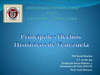 TSU Karol Bracho
C.I. 19.262.453
Evolución Socio Política y
Económica de Vzla (SAIA B)
Prof. Enid Moreno
 