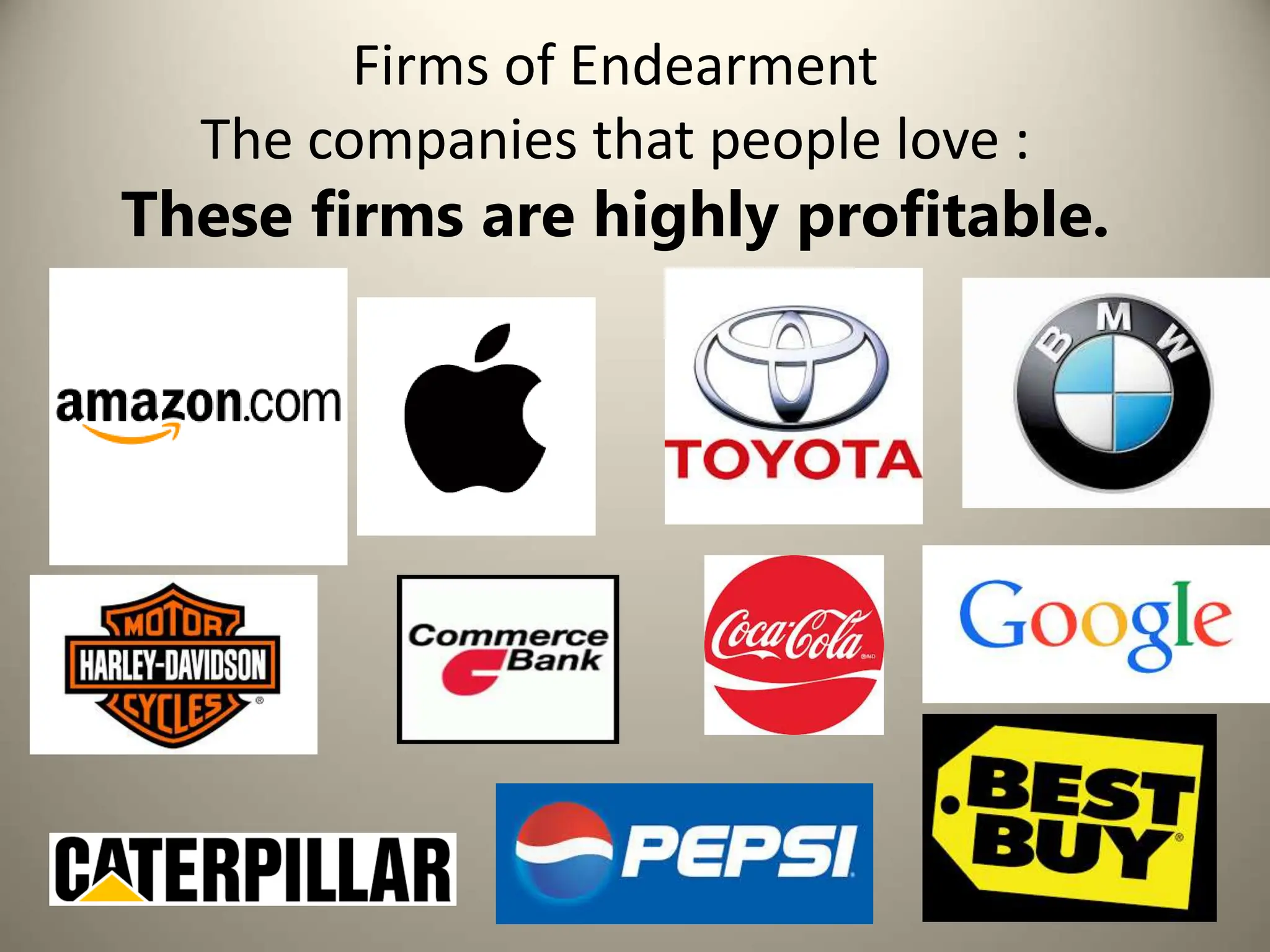 Firms of Endearment
The companies that people love :
These firms are highly profitable.
 