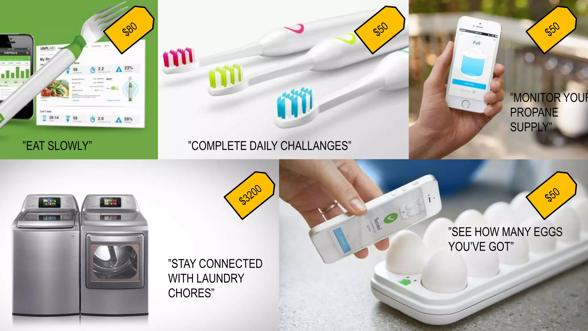 ”COMPLETE DAILY CHALLANGES”
”SEE HOW MANY EGGS
YOU’VE GOT”
”STAY CONNECTED
WITH LAUNDRY
CHORES”
”MONITOR YOUR
PROPANE
SUPPLY”
”EAT SLOWLY”
 