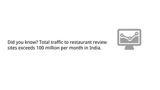 Did you know? Total traffic to restaurant review
sites exceeds 100 million per month in India.
 