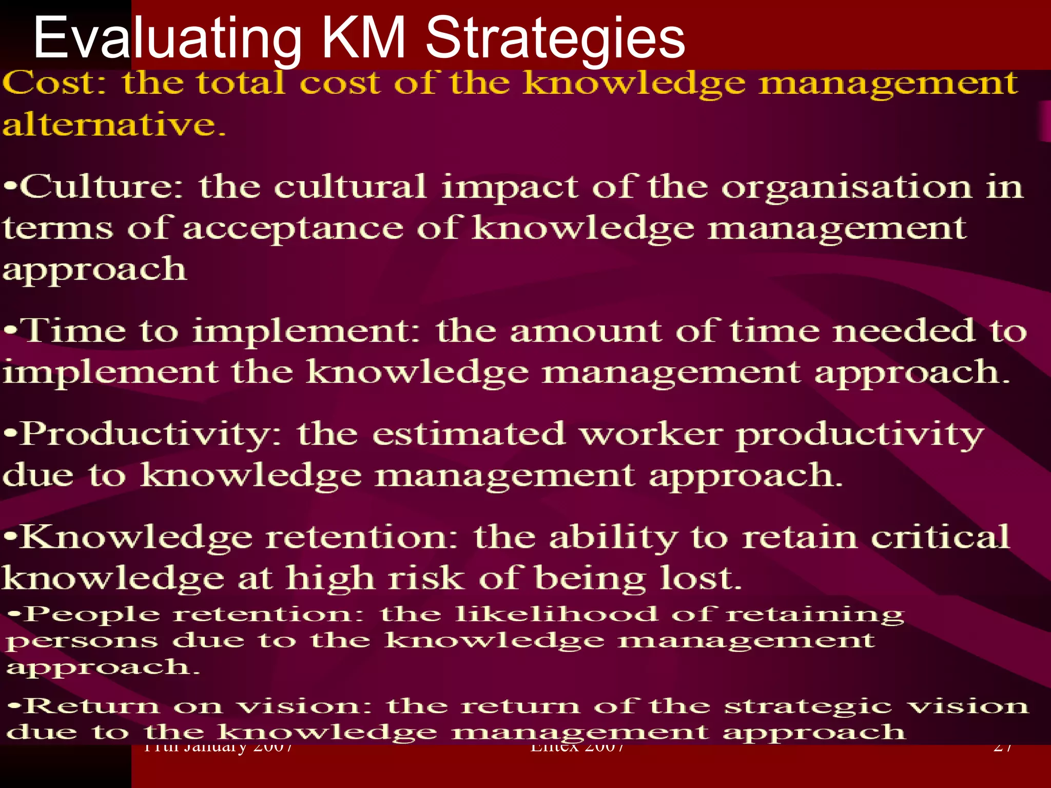 Evaluating KM Strategies 