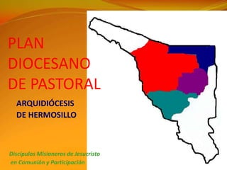 II Plan Diocesano de Pastoral2. LOS ITINERARIOS  DE FORMACION DE LOS DISCIPULOS MISIONEROSRecrear los espacios de formación comunitaria de los discípulos misioneros de manera que sea procesual, integral y permanente, trabajando con criterios comunes y de forma articulada, para fortalecer y unificar nuestra  acción pastoral.