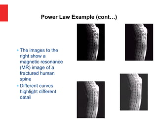  The images to the
right show a
magnetic resonance
(MR) image of a
fractured human
spine
 Different curves
highlight different
detail
Power Law Example (cont…)
 