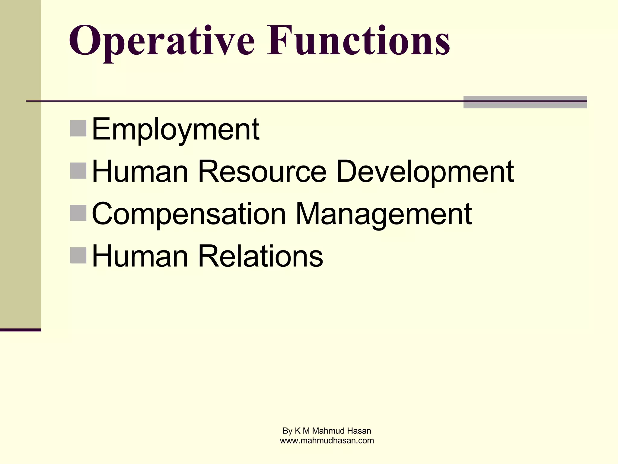 Operative Functions   Employment Human Resource Development Compensation Management Human Relations 