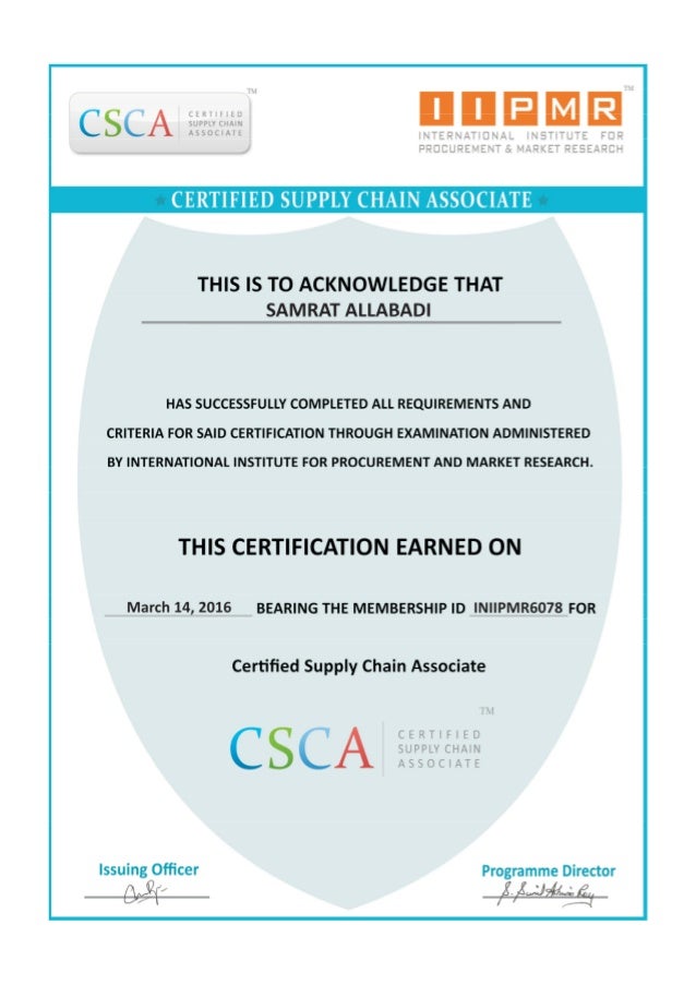 Certified Supply Chain Associate IIPMR