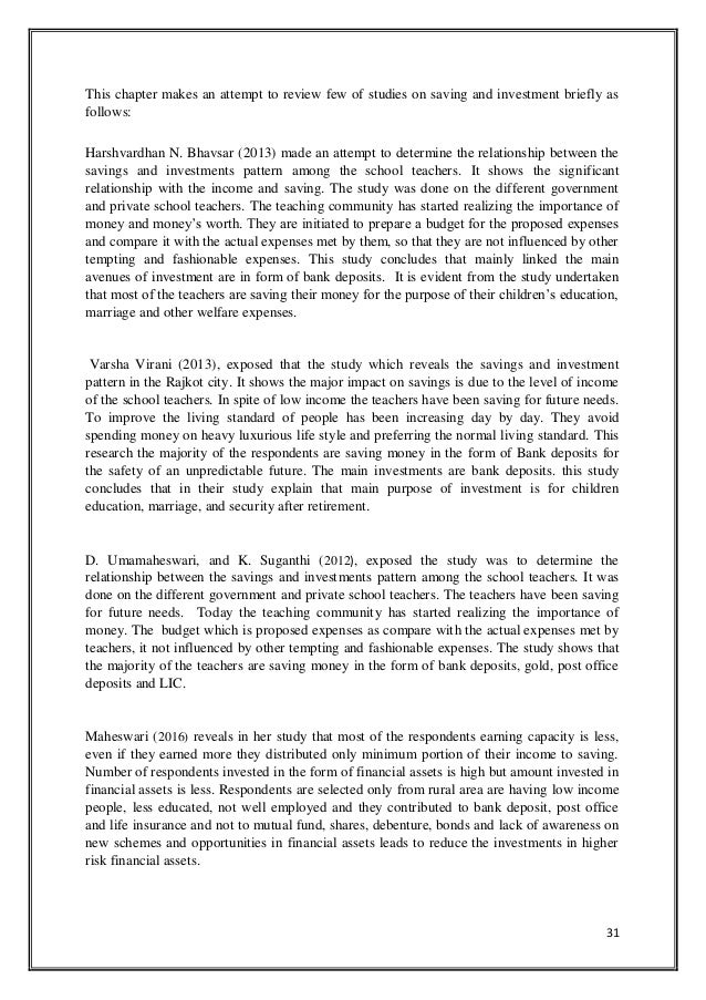 Project Report On Saving And Investment Pattern Of Teachers In Hyder - 