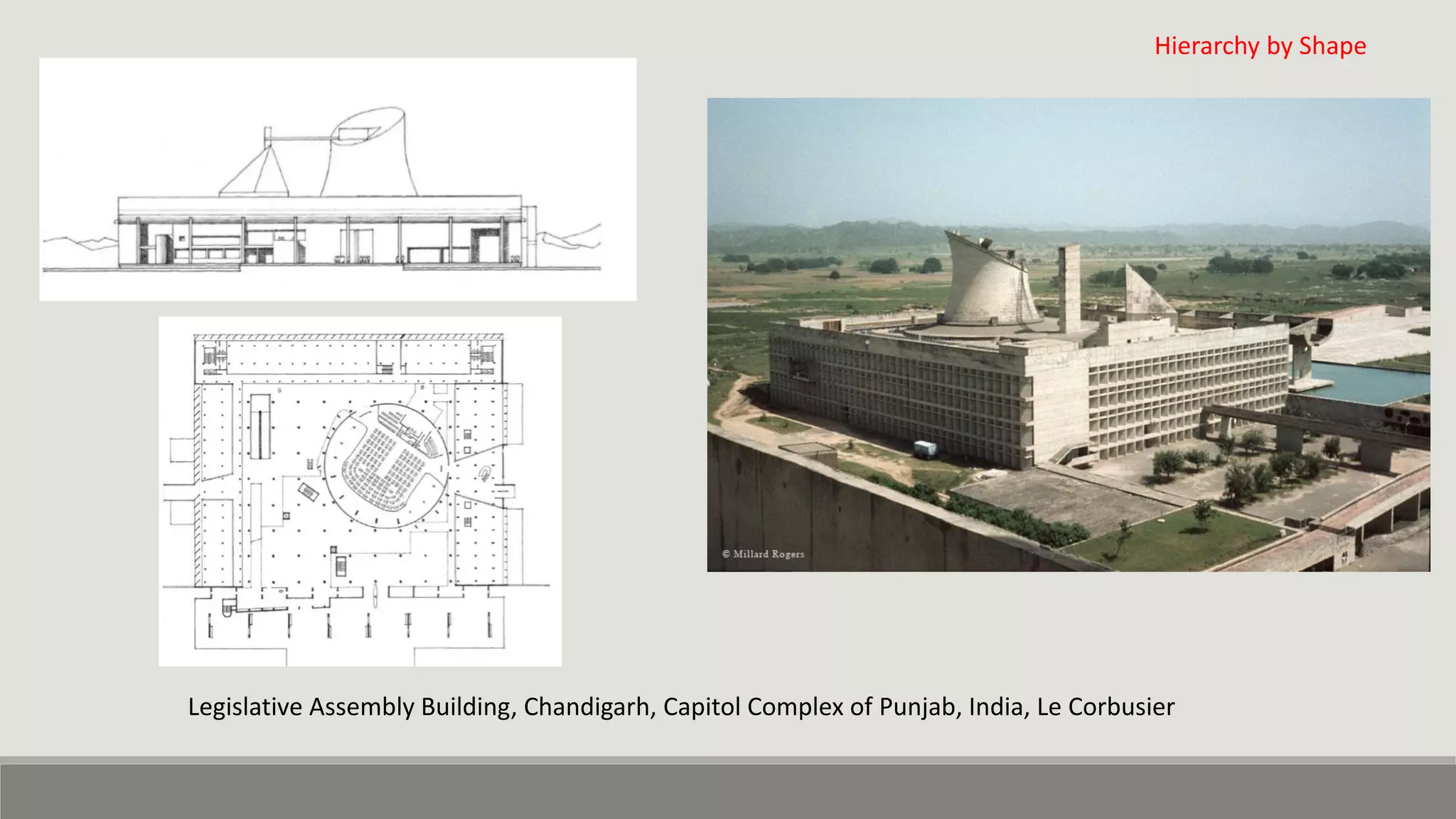 Legislative Assembly Building, Chandigarh, Capitol Complex of Punjab, India, Le Corbusier
Hierarchy by Shape
 