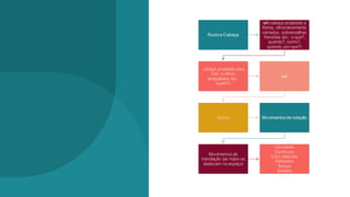 Rostoe Cabeça
wh cabeça projetada a
frente, olhos levemente
cerrados, sobrancelhas
franzidas (ex.: o que?,
quando?, como?,
quando, por que?)
cabeça projetada para
trás, e olhos
arregalados (ex.:
quem?)
wo
Tronco Movimentos de rotação
Movimentos de
translação (as mãos se
deslocam no espaço)
Retilíneos
Circulares
Contínuos
Com retensão
Fefreados
Tensos
Simples
Repetidos
 