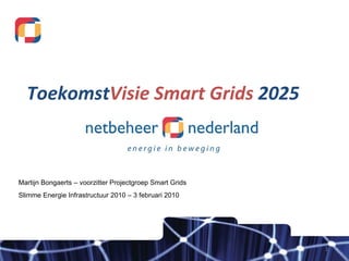 Martijn Bongaerts – voorzitter Projectgroep Smart Grids Slimme Energie Infrastructuur 2010 – 3 februari 2010 Toekomst Visie Smart Grids  2025 