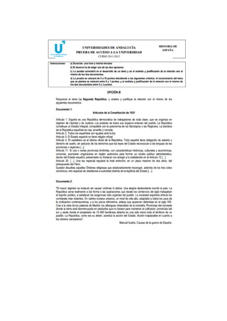Pruebas de Selectividad sobre la Segunda República española