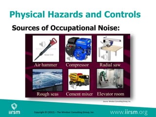 Physical Hazards and Controls
Sources of Occupational Noise:
Copyright © (2022) – The Windsor Consulting Group, Inc.
Source: Windsor Consulting Group, Inc.
 