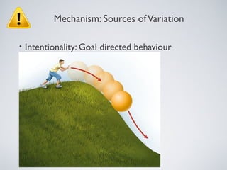 Mechanism: Sources of Variation

•   Intentionality: Goal directed behaviour
    (teleology)
 