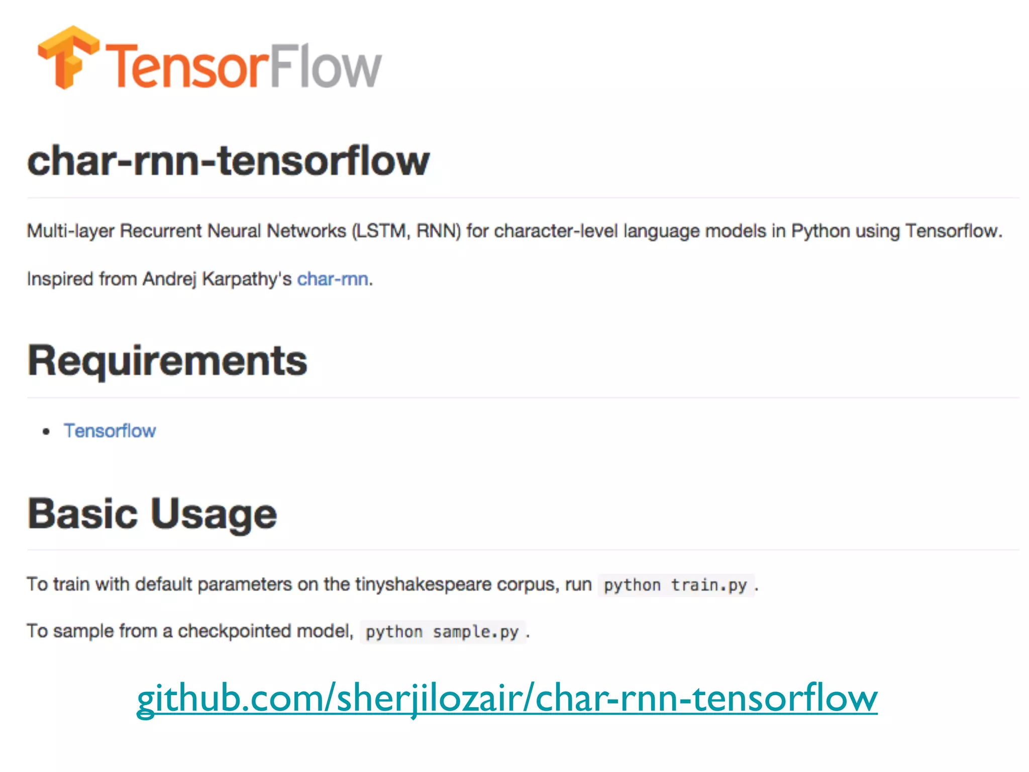 github.com/sherjilozair/char-rnn-tensorﬂow 