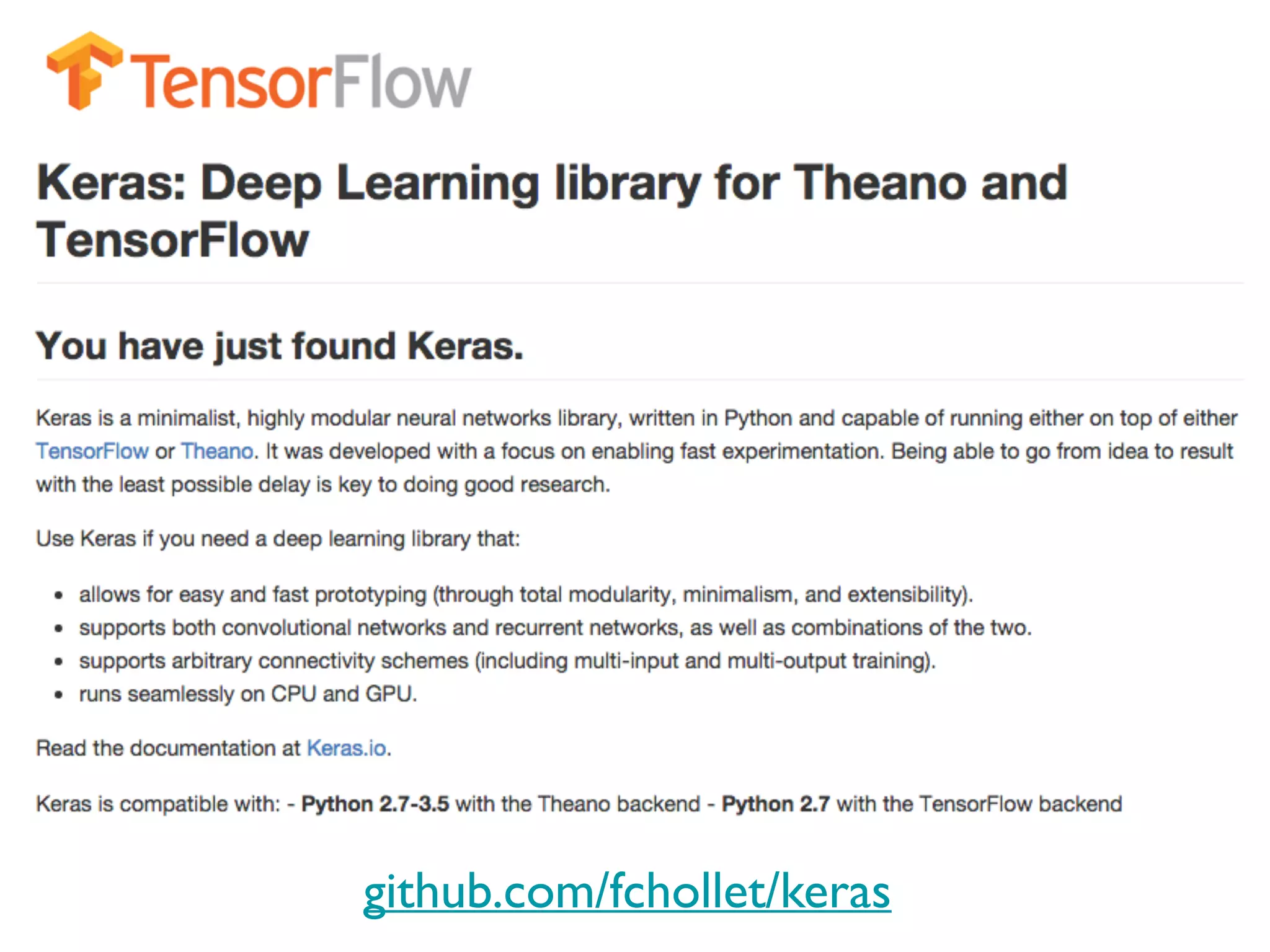 github.com/fchollet/keras 