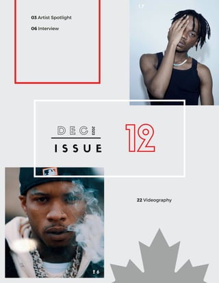 D E C
12
I S S U E
2 6
1 7
03 Artist Spotlight
06 Interview
2023
22 Videography
 