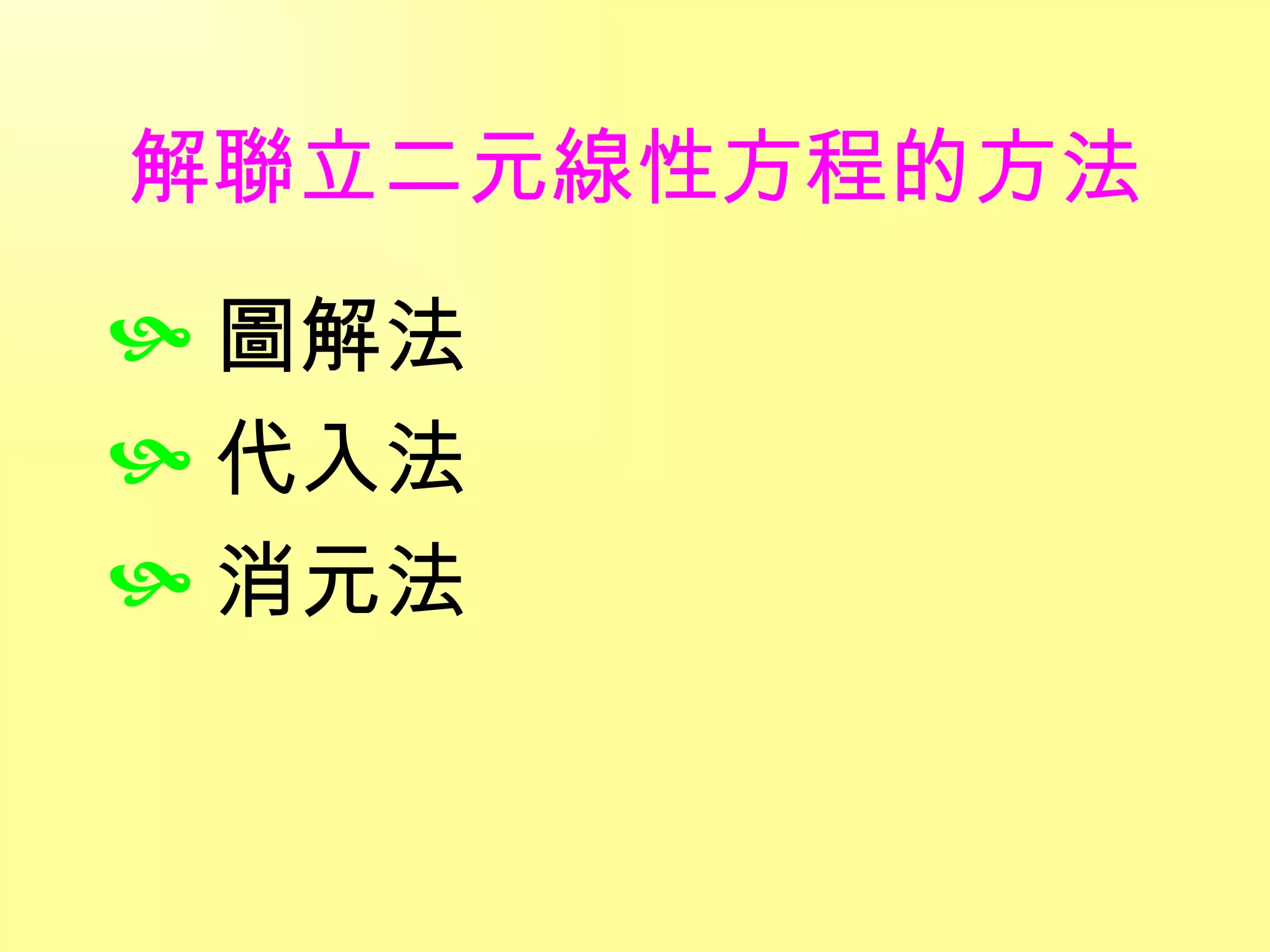解聯立二元線性方程的方法 圖解法 代入法 消元法 