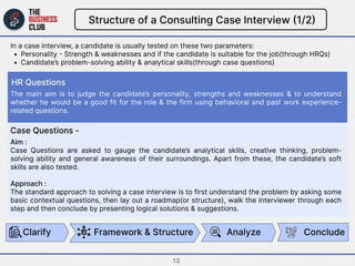 Structure of a Consulting Case Interview (1/2)

Case Questions -

In a case interview, a candidate is usually tested on th...
