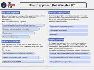 How to approach Guesstimates (2/3)
Top Down Approach
Keep in mind the following segments:
Demographics(Age, income, gender...