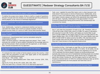 GUESSTIMATE | Redseer Strategy Consultants BA (1/3)

 

Estimate the size of the tennis players’ market in India.
To defin...