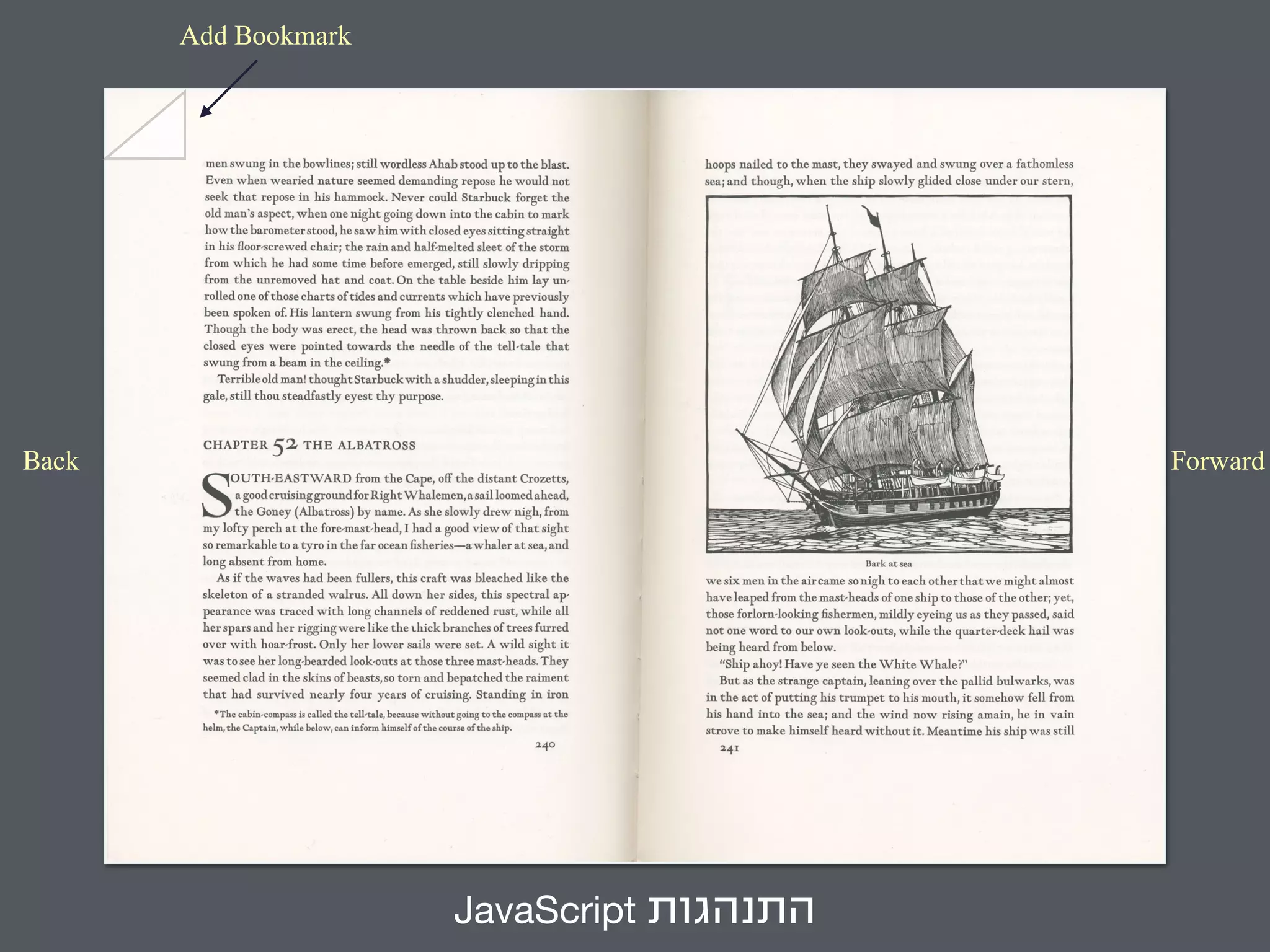 JavaScript התנהגות 
Add Bookmark 
Back Forward 
 